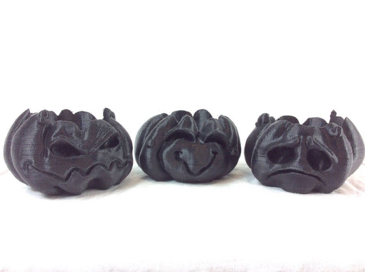 Scary Halloween Tea Candle Pumpkins - Candles Includes, Mad, Sad & Happy