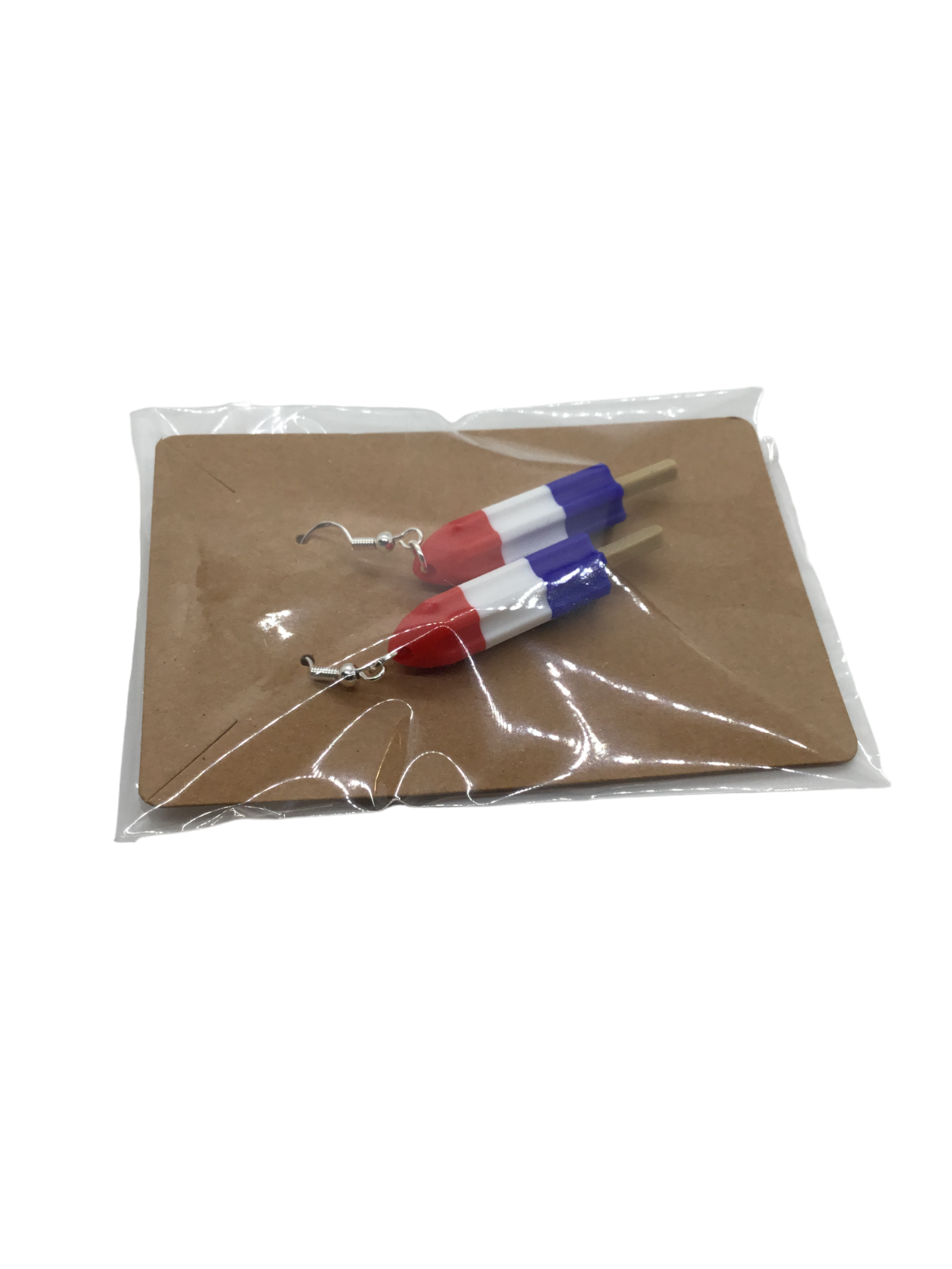 Patriotic Red White Blue Firecracker Popsicle Earrings 925 Sterling Silver Hooks