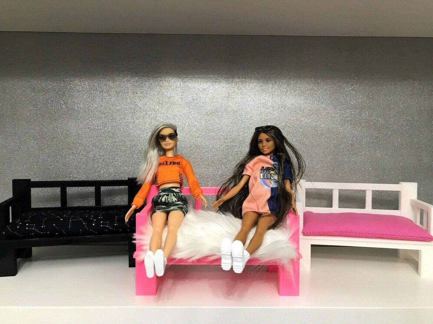 SSWI Custom Doll House Doll Bench With Cushion & Pillows Couch Chair Dolls Dream
