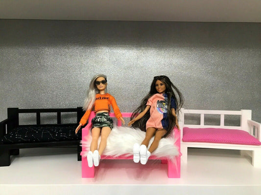 SSWI Custom Doll House Doll Bench With Cushion & Pillows Couch Chair Dolls Dream
