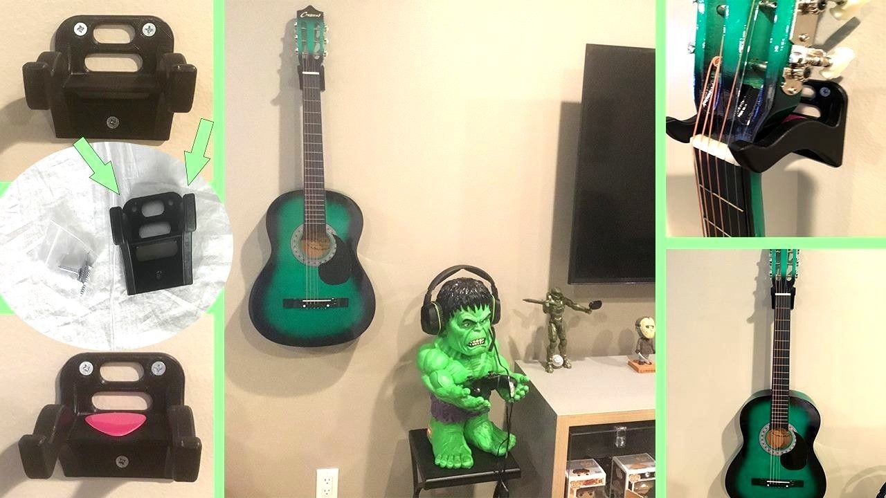 New Guitar / Bass Wall Display Hanger Mount Holder Bracket & Guitar Pick Shelf
