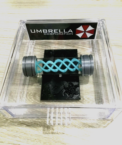 Resident Evil Umbrella Corporation T-Virus Prop & Antidote With Display Case and Stand! TVirus