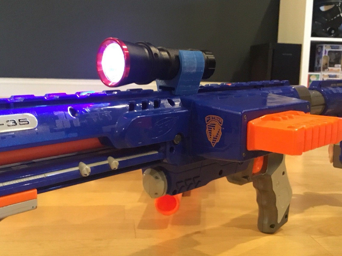 Nerf Compatible Flashlight Rail Mount Unit and LED Flash Light (Combo) Any COLOR