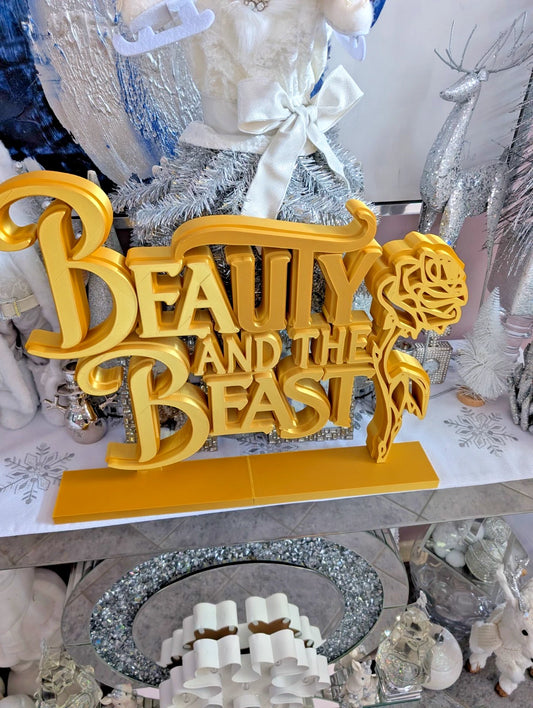 Extra Large Gold Beauty and the Beast Collectors Display Sign Decor 20"W