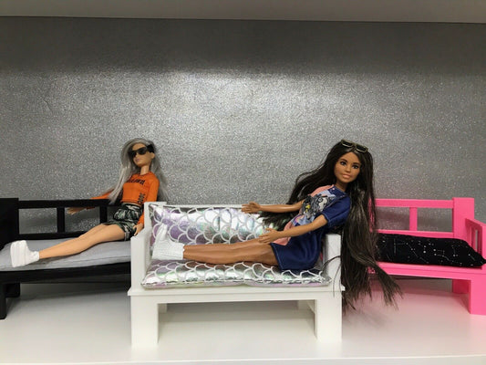 SSWI Custom Doll House Doll Bench With Cushion & Pillows Couch Chair Dolls Dream