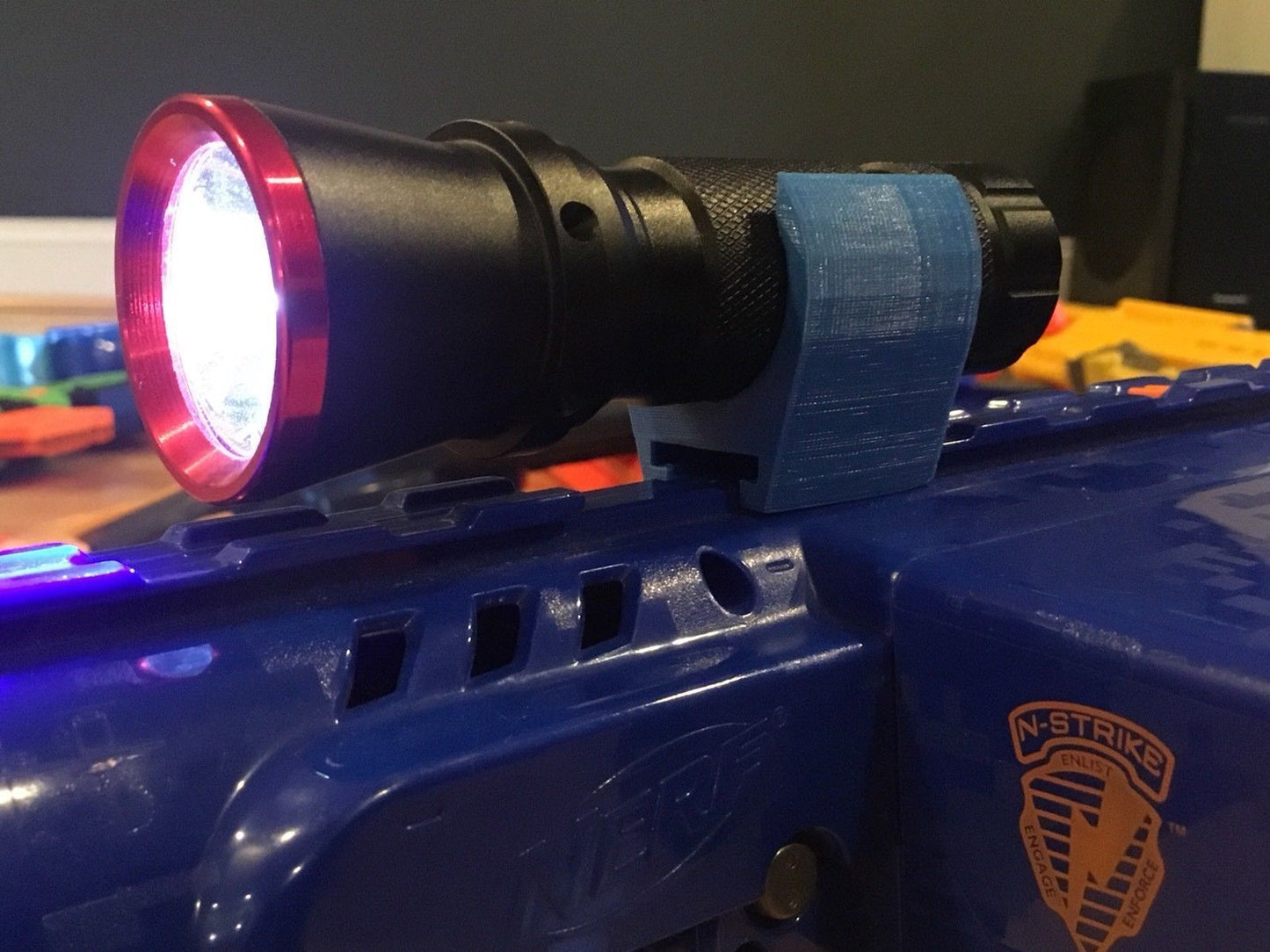 Nerf Compatible Flashlight Rail Mount Unit and LED Flash Light (Combo) Any COLOR