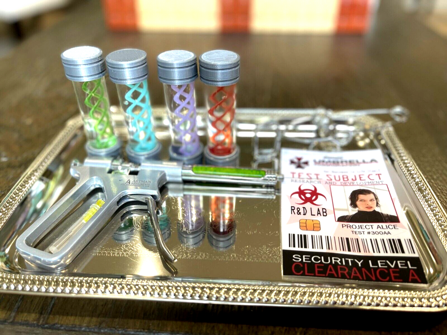 Resident Evil Metal Syringe T-Virus Antidotes Tray ID Clamp Umbrella Corporation