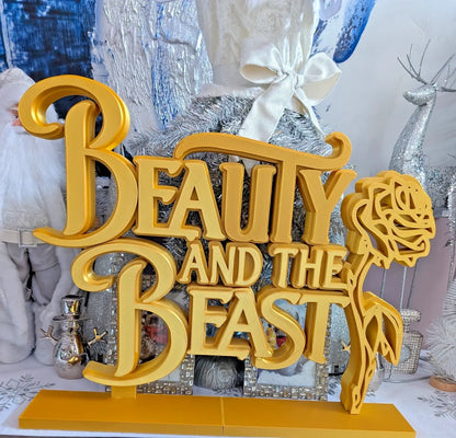 Extra Large Gold Beauty and the Beast Collectors Display Sign Decor 20"W