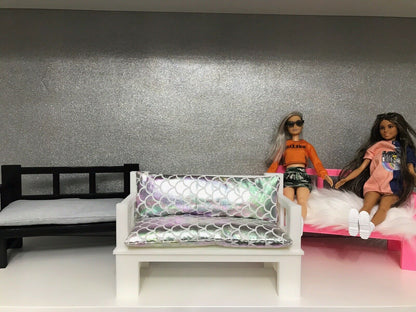 SSWI Custom Doll House Doll Bench With Cushion & Pillows Couch Chair Dolls Dream