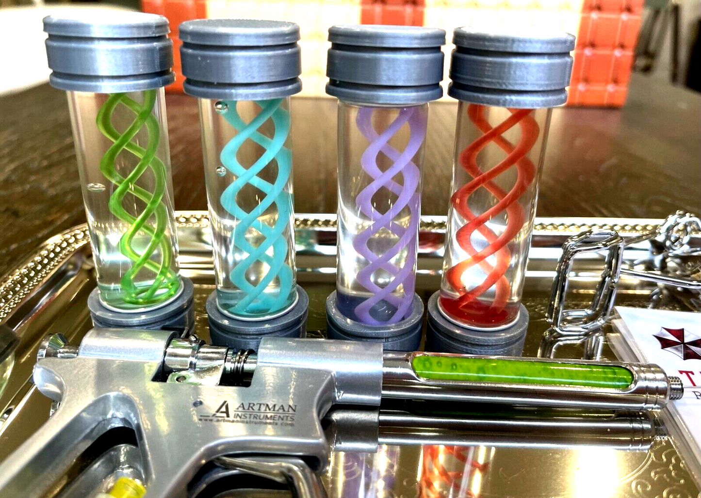 Resident Evil Metal Syringe T-Virus Antidotes Tray ID Clamp Umbrella Corporation