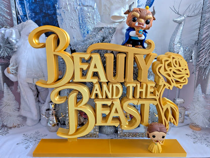 Extra Large Gold Beauty and the Beast Collectors Display Sign Decor 20"W