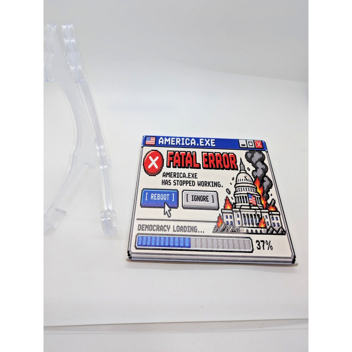 America.exe Fatal Error Political Fun 6x6 Ceramic Art Tile Display Sign W/ Easel