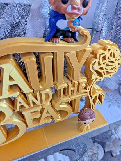 Extra Large Gold Beauty and the Beast Collectors Display Sign Decor 20"W