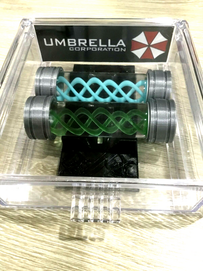 Resident Evil Umbrella Corporation T-Virus Prop & Antidote With Display Case and Stand! TVirus