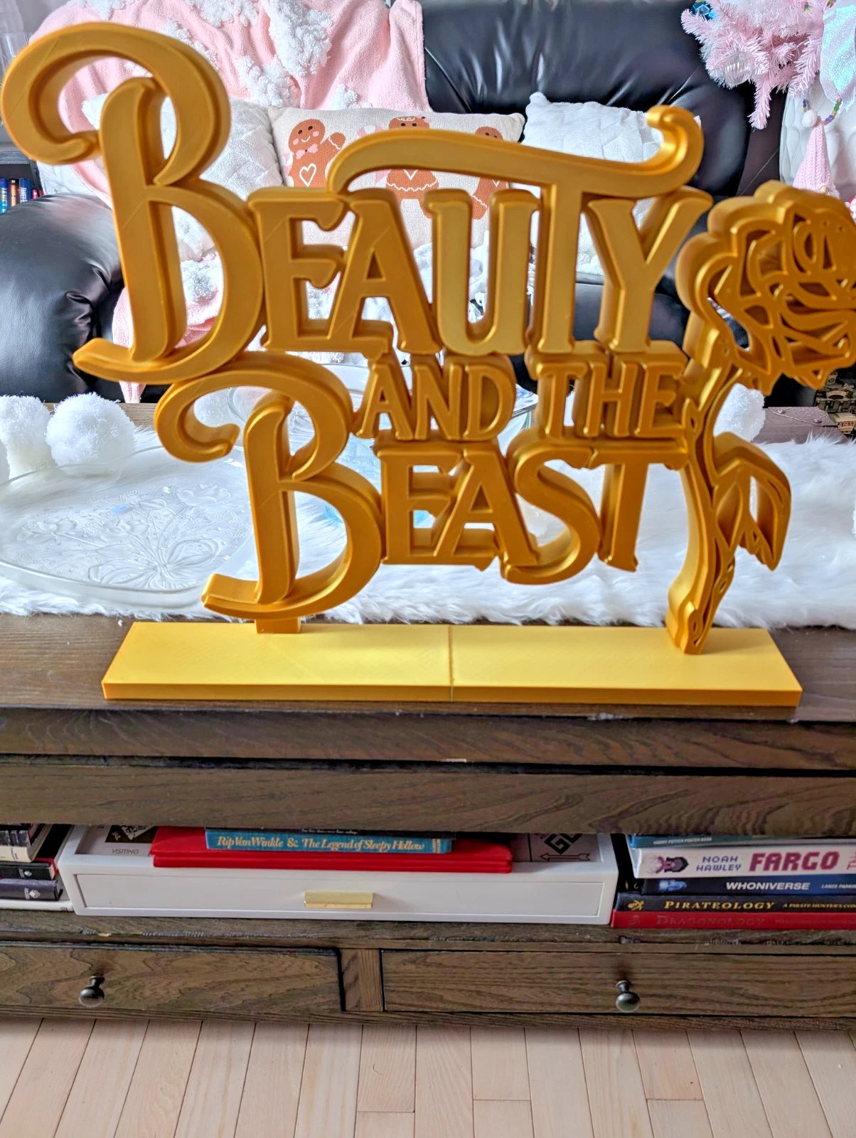 Extra Large Gold Beauty and the Beast Collectors Display Sign Decor 20"W