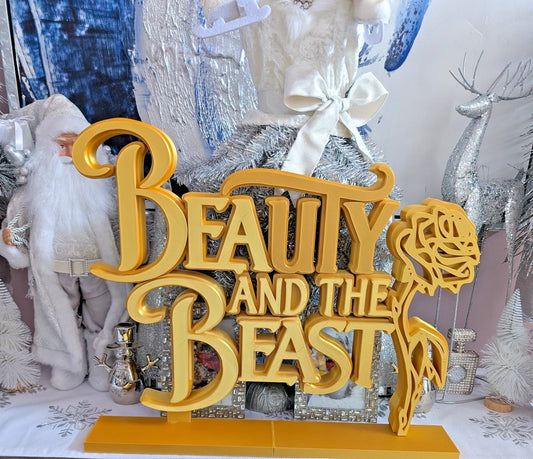 Extra Large Gold Beauty and the Beast Collectors Display Sign Decor 20"W