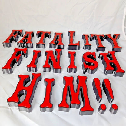 3D Printed Fatality Finish Him Sign Red Black Gamer Room Arcade Wall Decor