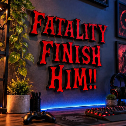 3D Printed Fatality Finish Him Sign Red Black Gamer Room Arcade Wall Decor