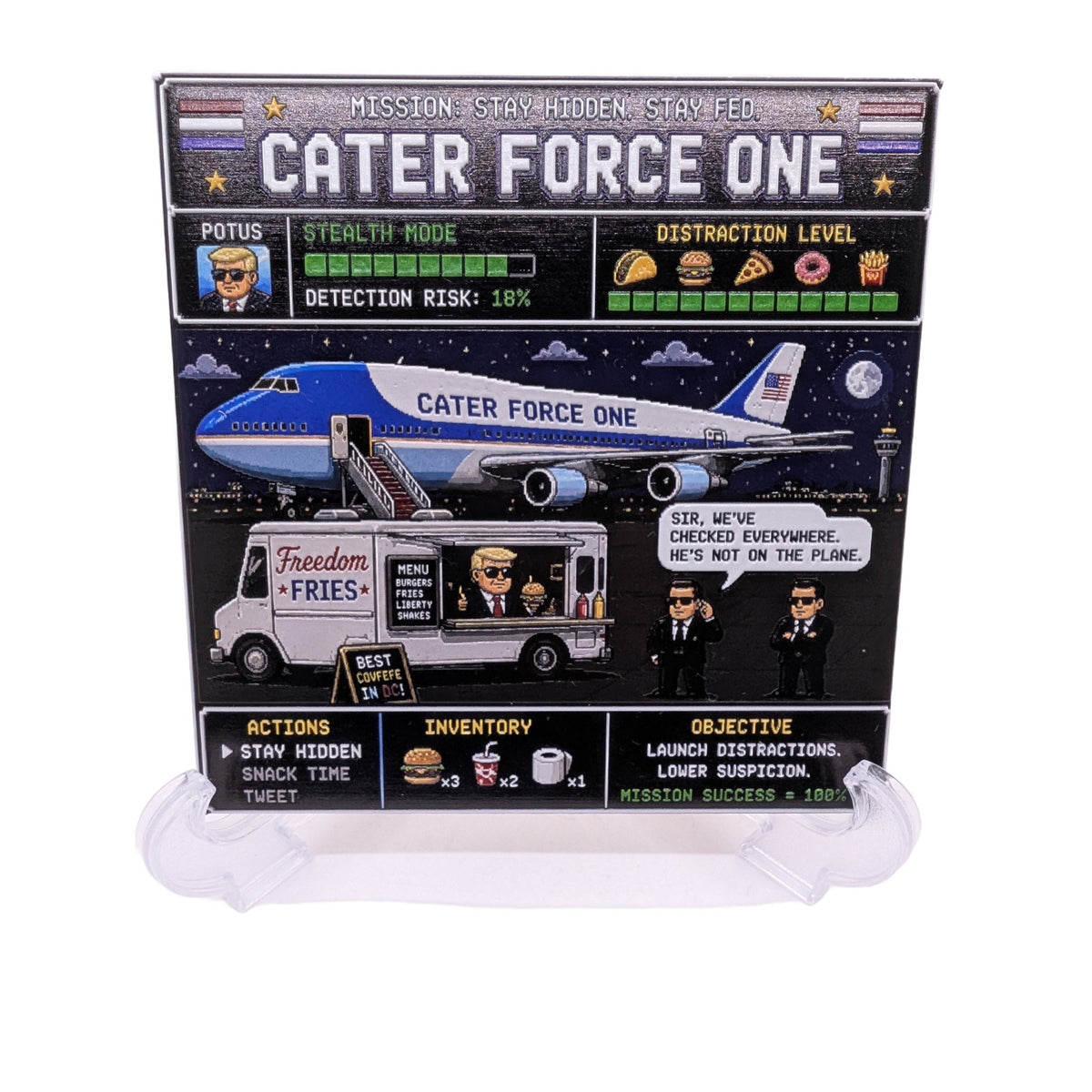 Cater Force One Trump Political Humor 6x6 Ceramic Art Tile Display Sign W/ Easel
