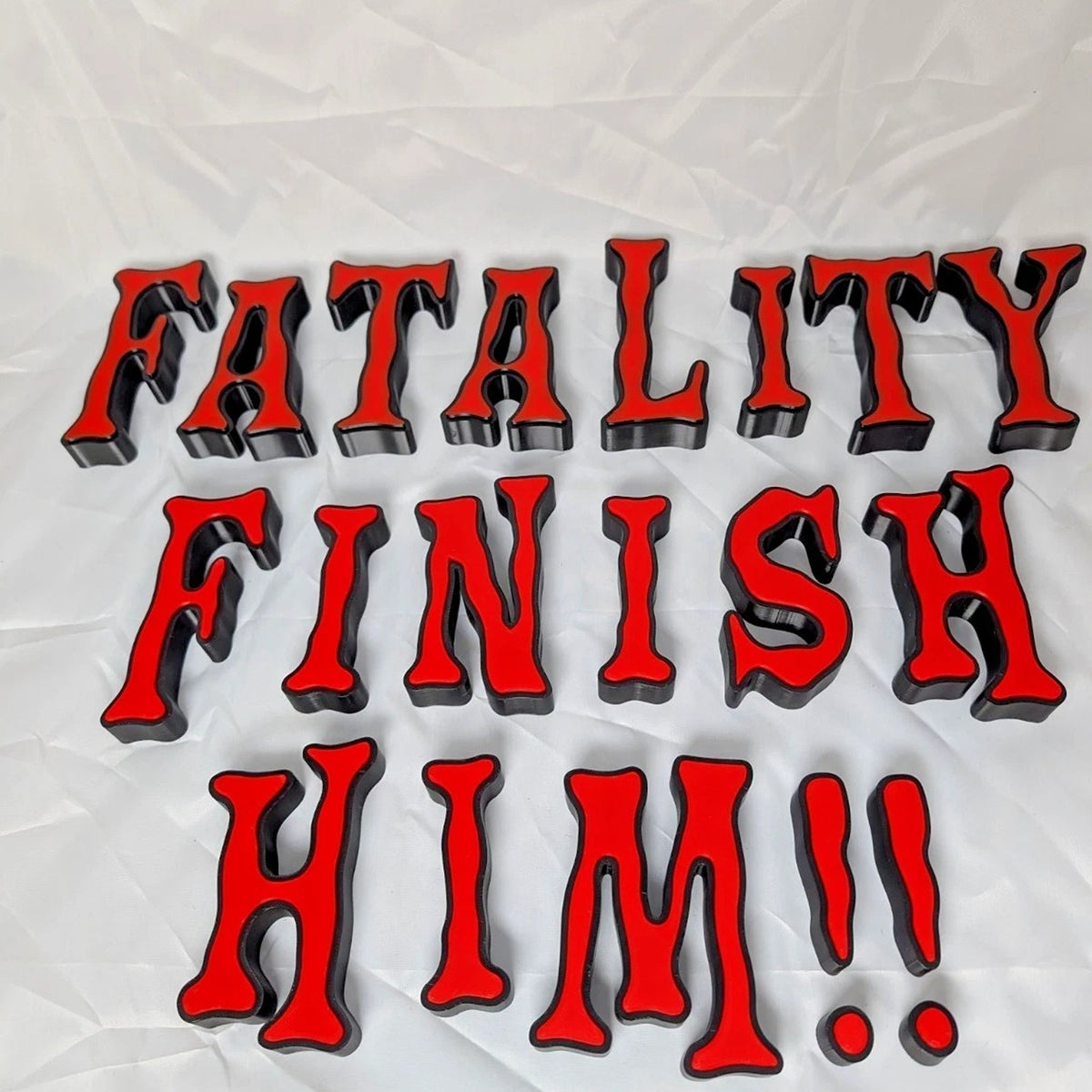 3D Printed Fatality Finish Him Sign Red Black Gamer Room Arcade Wall Decor