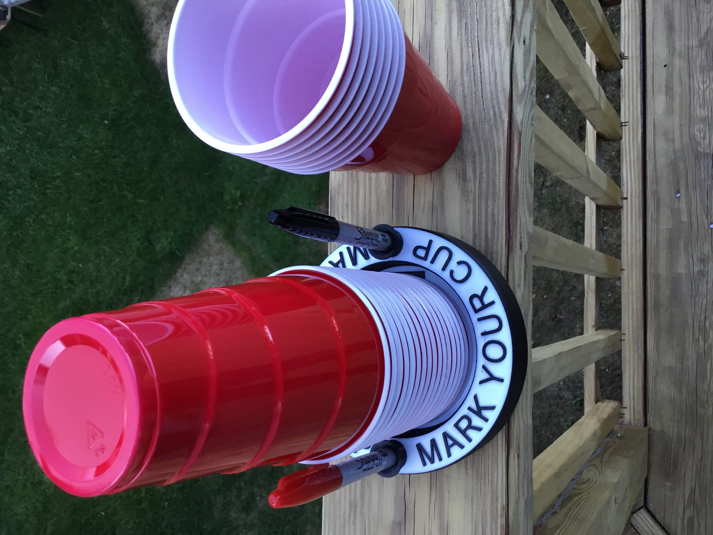 Mark Your Cup & Drink Up Solo Cup Holder with Marker slots FlipCup Red Drink Cup