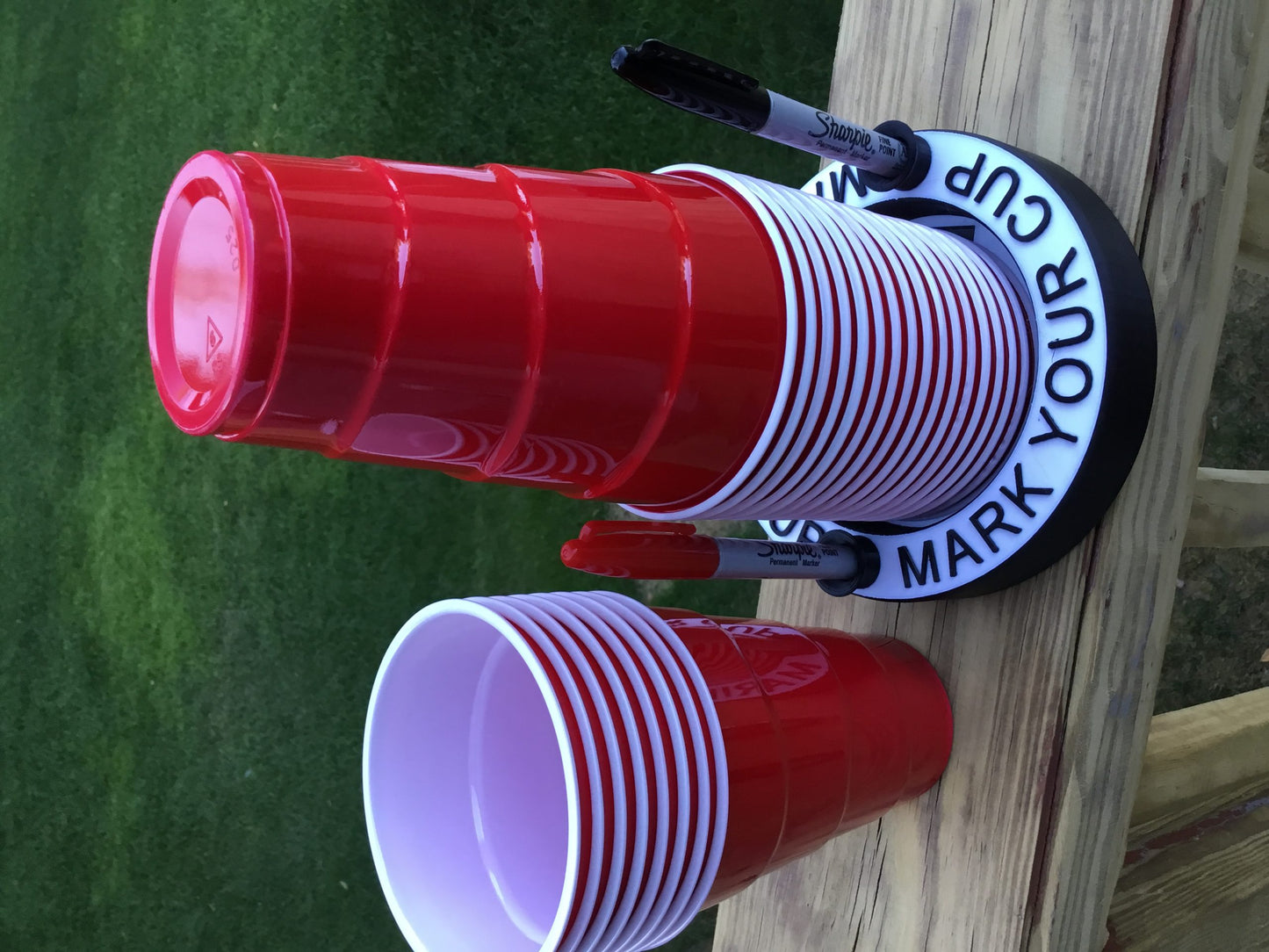 Mark Your Cup & Drink Up Solo Cup Holder with Marker slots FlipCup Red Drink Cup
