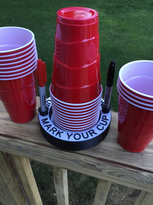 Mark Your Cup & Drink Up Solo Cup Holder with Marker slots FlipCup Red Drink Cup