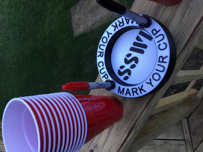 Mark Your Cup & Drink Up Solo Cup Holder with Marker slots FlipCup Red Drink Cup