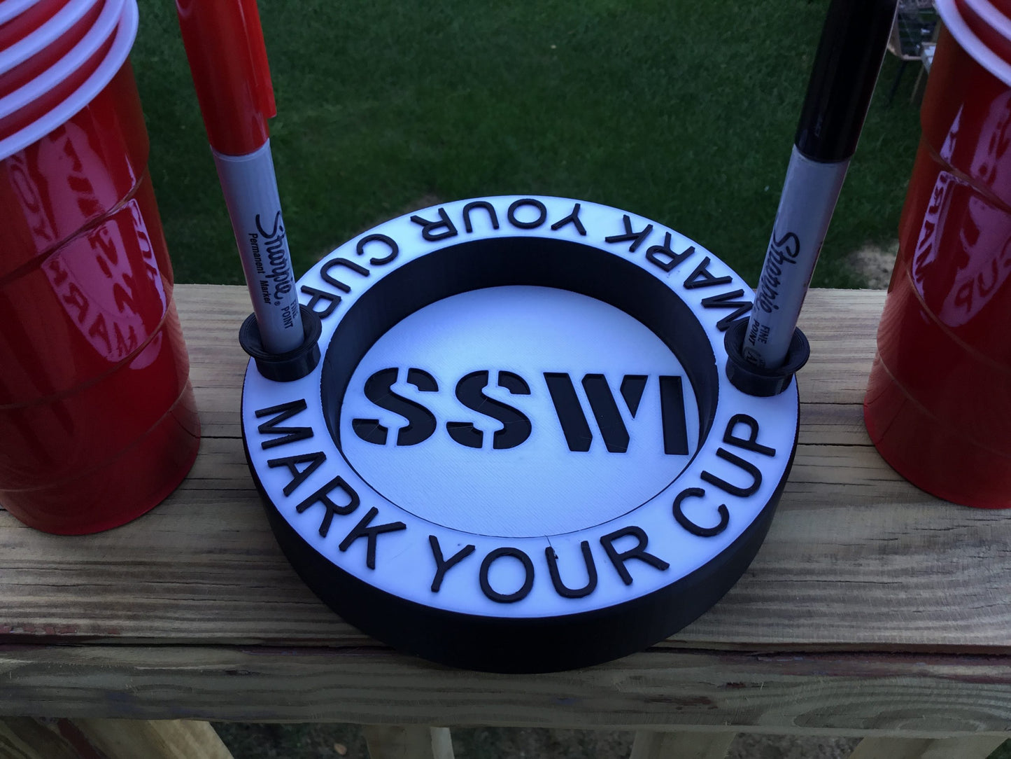 Mark Your Cup & Drink Up Solo Cup Holder with Marker slots FlipCup Red Drink Cup