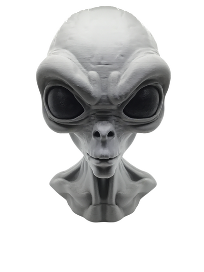 Large Alien Bust Sculpture 12.5" Detailed Grey Martian Head Sci-Fi Decor Statue