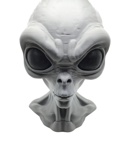 Large Alien Bust Sculpture 12.5" Detailed Grey Martian Head Sci-Fi Decor Statue