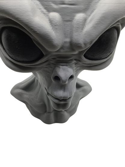 Large Alien Bust Sculpture 12.5" Detailed Grey Martian Head Sci-Fi Decor Statue