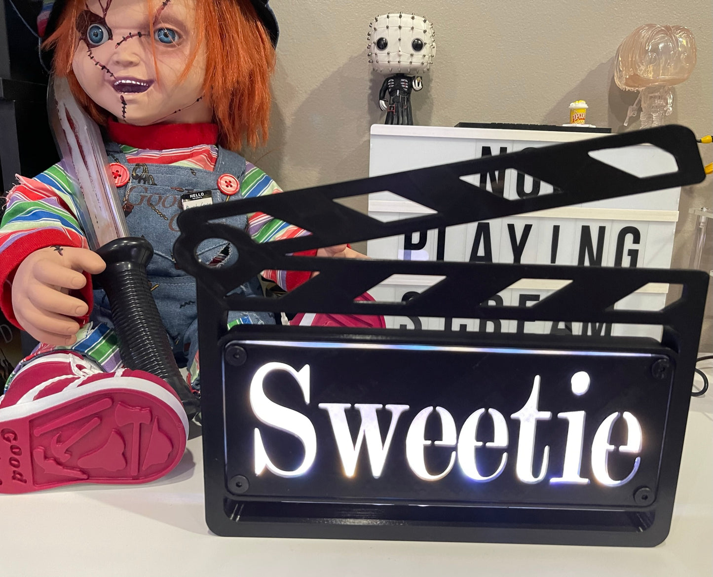 Custom MultiColor LED Clapboard Movie Sign With Remote - Add Any Name You Want