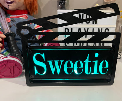 Custom MultiColor LED Clapboard Movie Sign With Remote - Add Any Name You Want