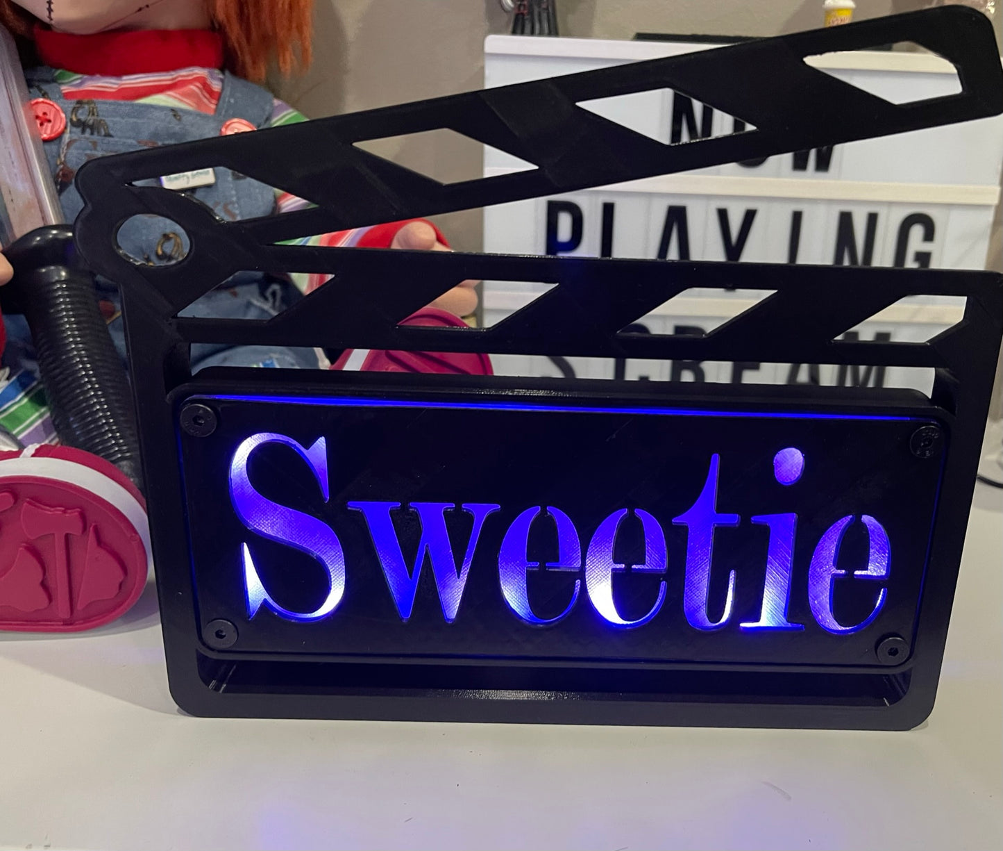 Custom MultiColor LED Clapboard Movie Sign With Remote - Add Any Name You Want