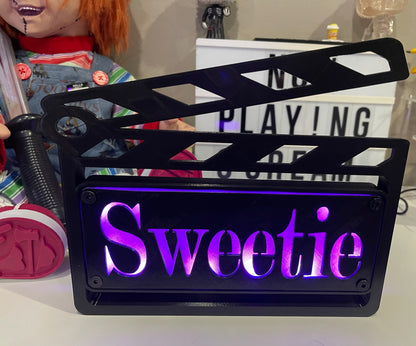 Custom MultiColor LED Clapboard Movie Sign With Remote - Add Any Name You Want