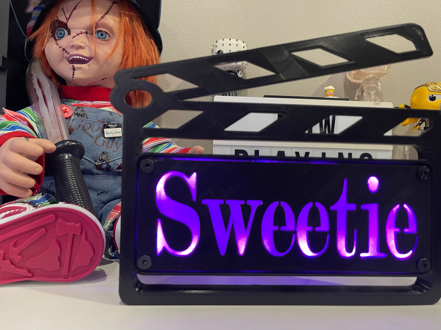 Custom MultiColor LED Clapboard Movie Sign With Remote - Add Any Name You Want
