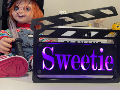 Custom MultiColor LED Clapboard Movie Sign With Remote - Add Any Name You Want