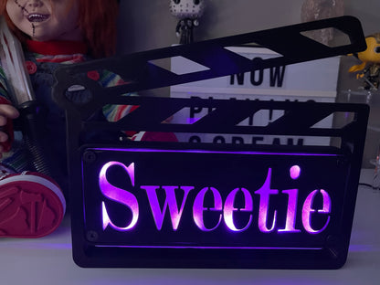 Custom MultiColor LED Clapboard Movie Sign With Remote - Add Any Name You Want