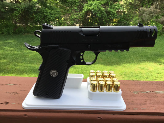 1911 Gun, Bullets and 2 Magazine Display Stand - Any Color, Handgun Clip Holder