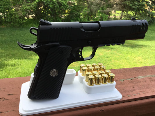 1911 Gun, Bullets and 2 Magazine Display Stand - Any Color, Handgun Clip Holder