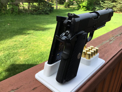 1911 Gun, Bullets and 2 Magazine Display Stand - Any Color, Handgun Clip Holder