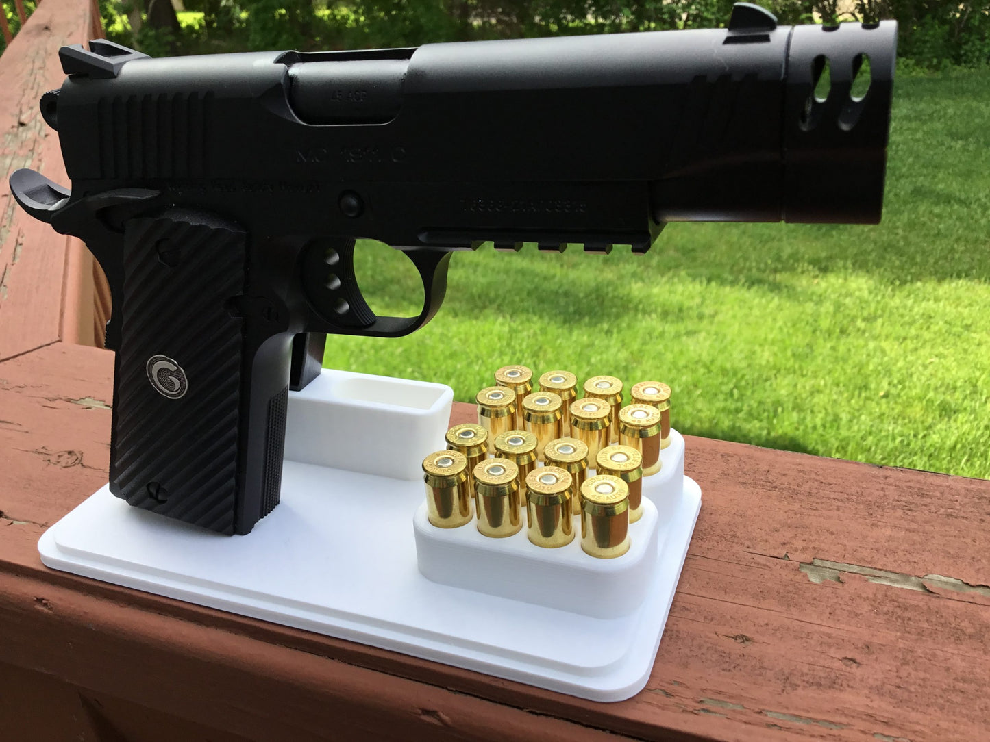 1911 Gun, Bullets and 2 Magazine Display Stand - Any Color, Handgun Clip Holder