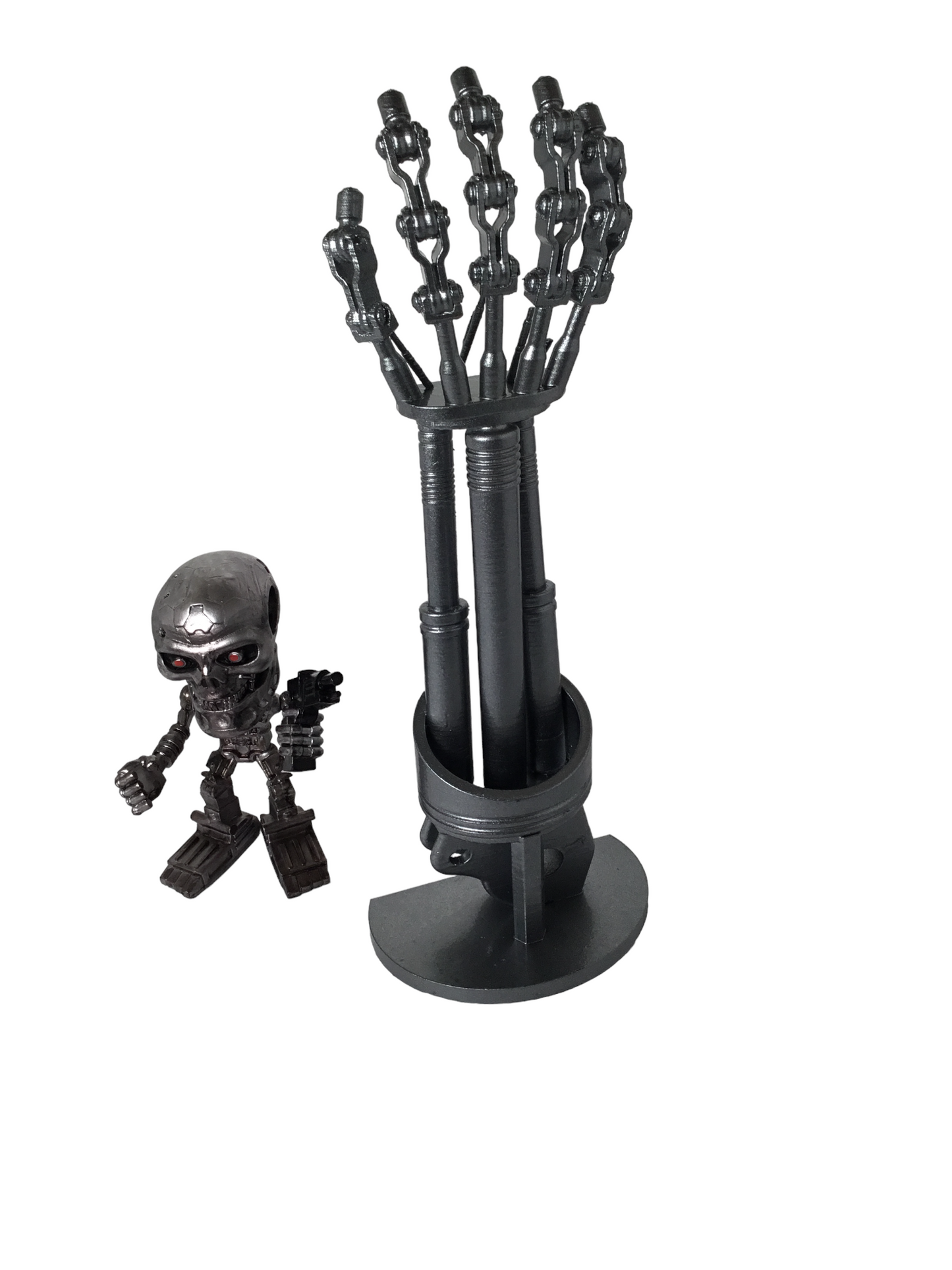 Terminator 2 T-800 Endoskeleton Arm on Stand - Endoarm Cosplay Prop 12 inches