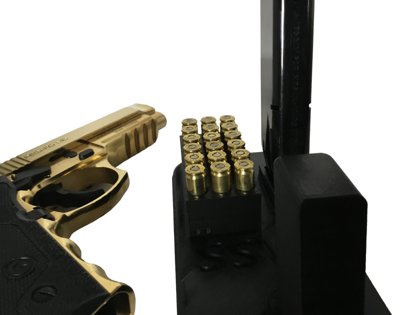 9mm Gun, Bullets and Magazine Display Stand - Any Color, Handgun Clip Holder