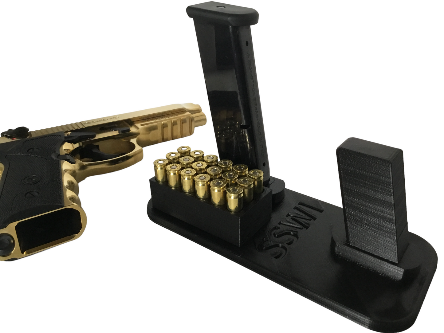 9mm Gun, Bullets and Magazine Display Stand - Any Color, Handgun Clip Holder