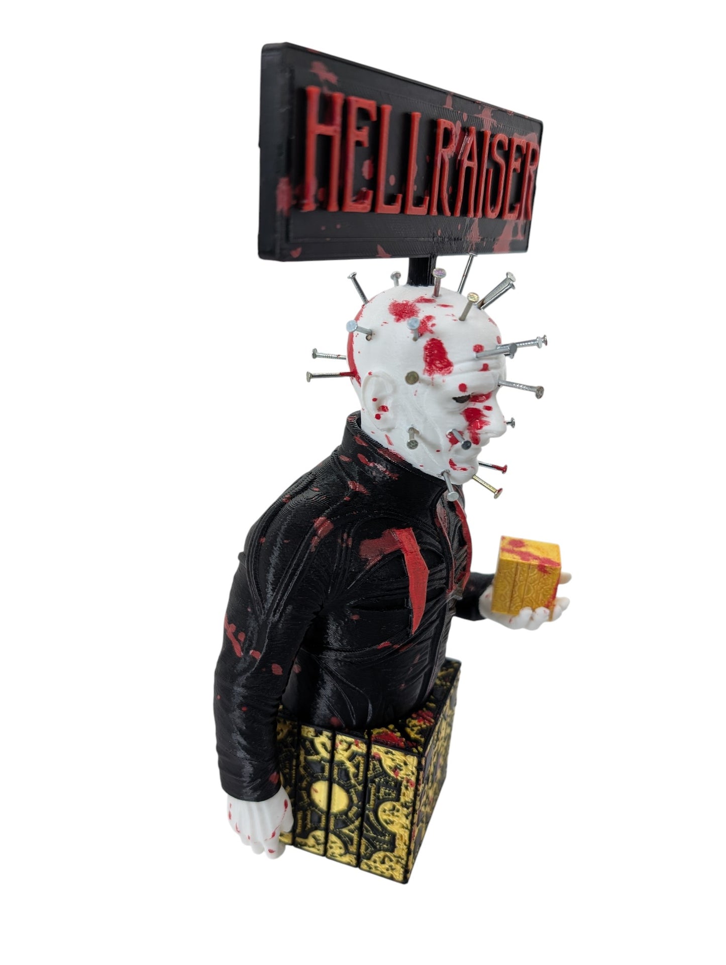 Hellraiser Pinhead Display 8”H Blood Splatter & Real Metal Nails Horror Art