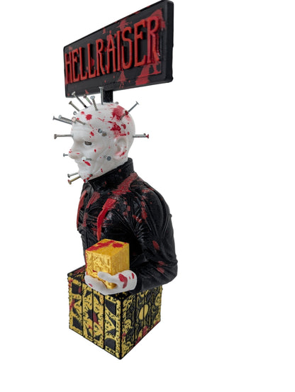 Hellraiser Pinhead Display 8”H Blood Splatter & Real Metal Nails Horror Art