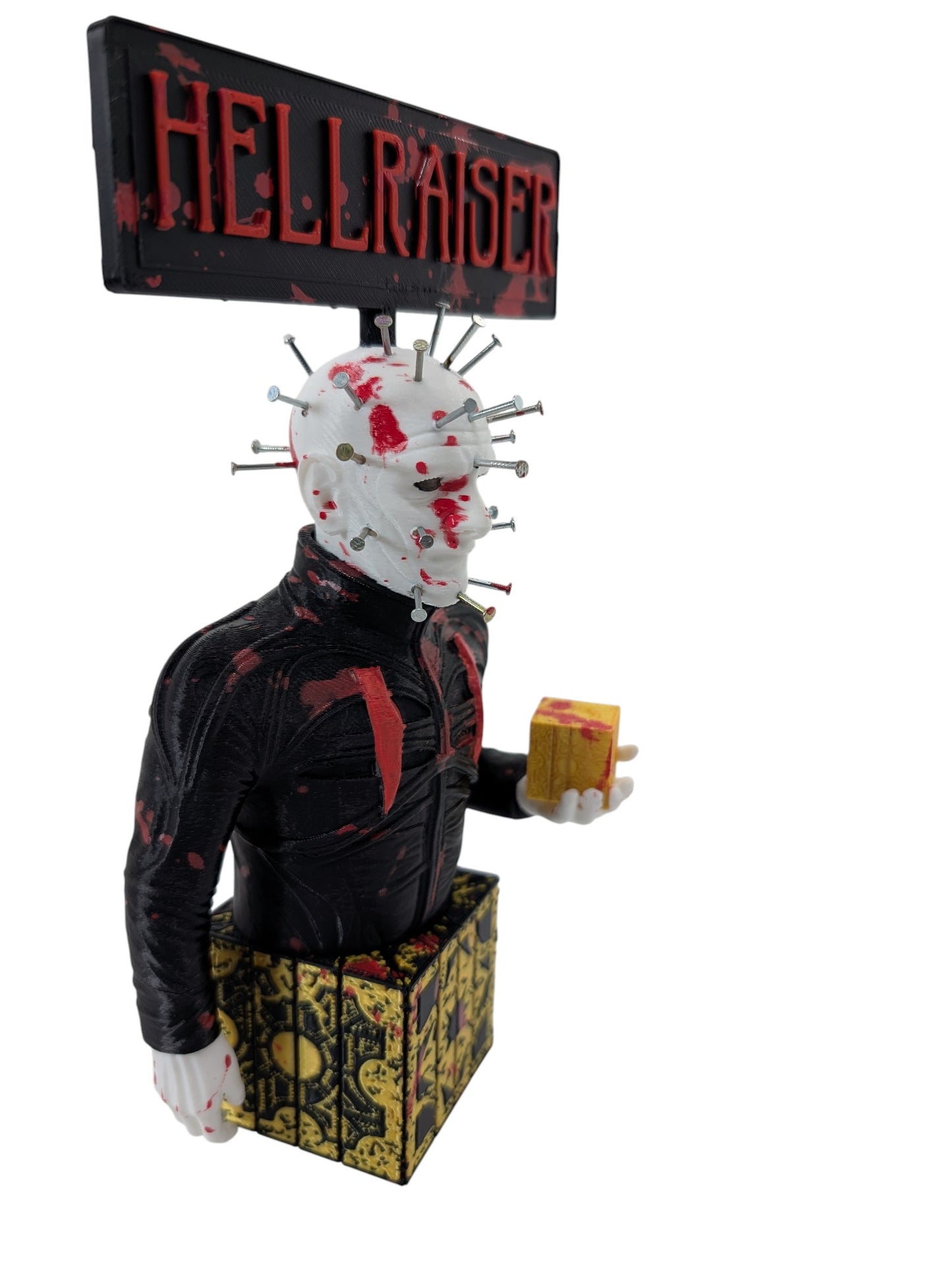Hellraiser Pinhead Display 8”H Blood Splatter & Real Metal Nails Horror Art