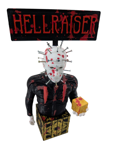 Hellraiser Pinhead Display 8”H Blood Splatter & Real Metal Nails Horror Art